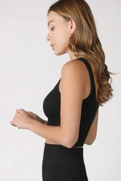 Nikibiki Tops Zuri Ribbed Black Square Neck Crop Top