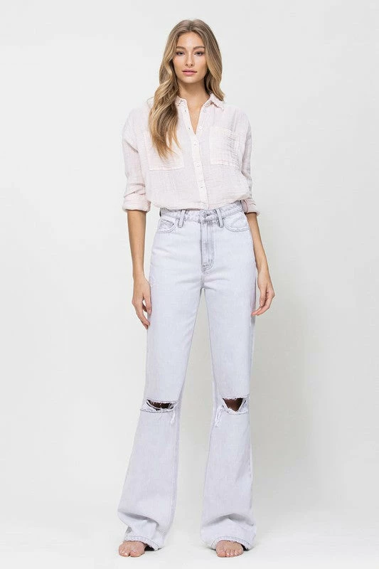 Vervet Leslie Super High Rise Grey Distressed Flare Jean Bottoms 10 Vervet Leslie Super High Rise Grey Distressed Flare Jean Bottoms