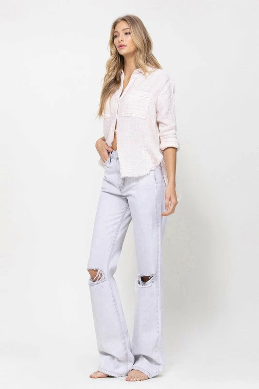 Vervet Leslie Super High Rise Grey Distressed Flare Jean Bottoms 9 Vervet Leslie Super High Rise Grey Distressed Flare Jean Bottoms