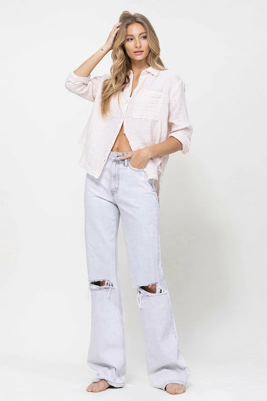 Vervet Leslie Super High Rise Grey Distressed Flare Jean Bottoms 7 Vervet Leslie Super High Rise Grey Distressed Flare Jean Bottoms