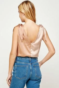 Strut And Bolt Shake It Up Satin Champagne Taupe Bodysuit