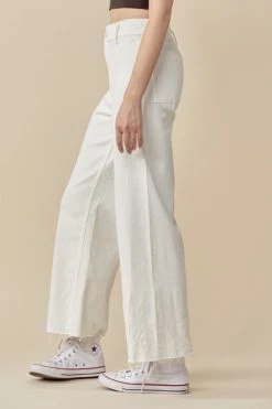 Miou Muse Bottoms Riff White Straight Wide Leg Denim Pant