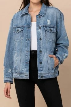 Hidden Jeans London Light Wash Classic Distressed Oversized Denim Jacket