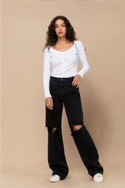 Hidden Jeans Logan High Rise Black Distressed Dad Jean Bottoms