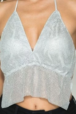 Lydia Liza Silver Rhinestone Top Tops