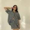 Bailey Rose Davina Checkered Terry Shirt Tops
