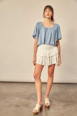 Miou Muse Calliope Textured Off White Skort Bottoms