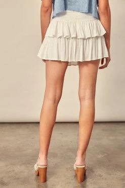 Miou Muse Calliope Textured Off White Skort Bottoms