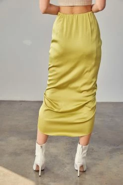 Mustard Seed Sonia Ruched Chartreuse Midi Skirt