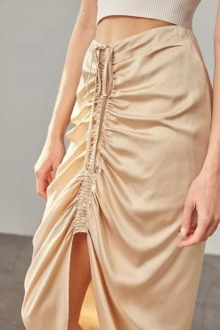 Mustard Seed Sonia Ruched Champagne Midi Skirt Bottoms