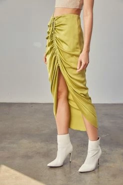 Mustard Seed Sonia Ruched Chartreuse Midi Skirt