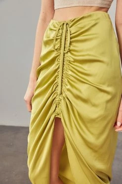 Mustard Seed Sonia Ruched Chartreuse Midi Skirt