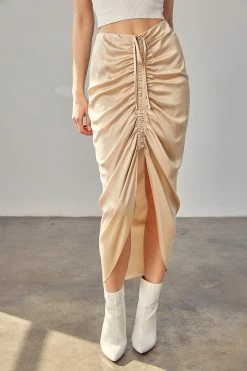 Mustard Seed Sonia Ruched Champagne Midi Skirt Bottoms