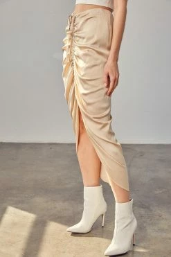 Mustard Seed Sonia Ruched Champagne Midi Skirt Bottoms