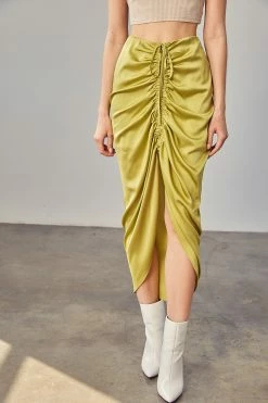 Mustard Seed Sonia Ruched Chartreuse Midi Skirt