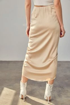 Mustard Seed Sonia Ruched Champagne Midi Skirt Bottoms