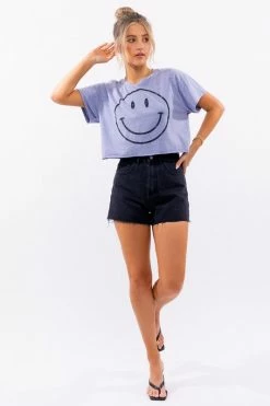 Le Lis Be Happy Denim Crop Tee Tops