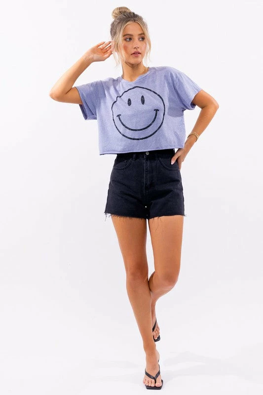 Le Lis Be Happy Denim Crop Tee Tops 4 Le Lis Be Happy Denim Crop Tee Tops