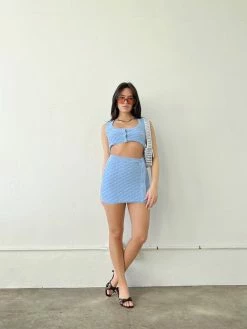 Bailey Rose Tops Janie Sky Blue Textured Sweater Crop Top