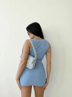 Bailey Rose Tops Janie Sky Blue Textured Sweater Crop Top