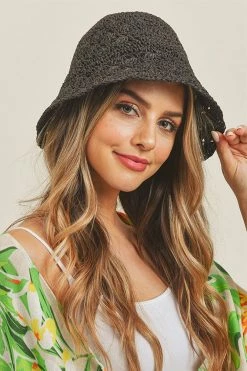 Fame Accessories Hats & Beanies Handmade Black Crochet Straw Bucket Hat 8 Fame Accessories Hats & Beanies Handmade Black Crochet Straw Bucket Hat