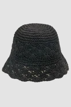 Fame Accessories Hats & Beanies Handmade Black Crochet Straw Bucket Hat