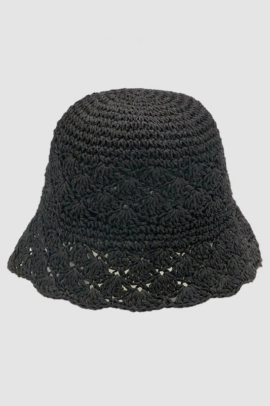 Fame Accessories Hats & Beanies Handmade Black Crochet Straw Bucket Hat 4 Fame Accessories Hats & Beanies Handmade Black Crochet Straw Bucket Hat