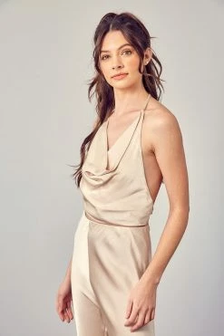 Mustard Seed Rochelle Satin Cowl Halter Top Tops