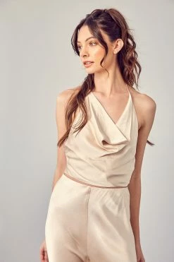 Mustard Seed Rochelle Satin Cowl Halter Top Tops
