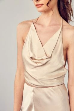 Mustard Seed Rochelle Satin Cowl Halter Top Tops