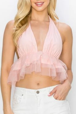 The Vintage Shop Carrie Pink Tulle Halter Top