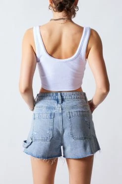 Signature 8 Tops Nola Rib Split Neck White Crop Top