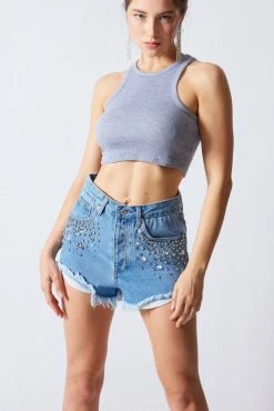 Signature 8 Delia Rib Racer Back Heather Grey Crop Top 8 Signature 8 Delia Rib Racer Back Heather Grey Crop Top