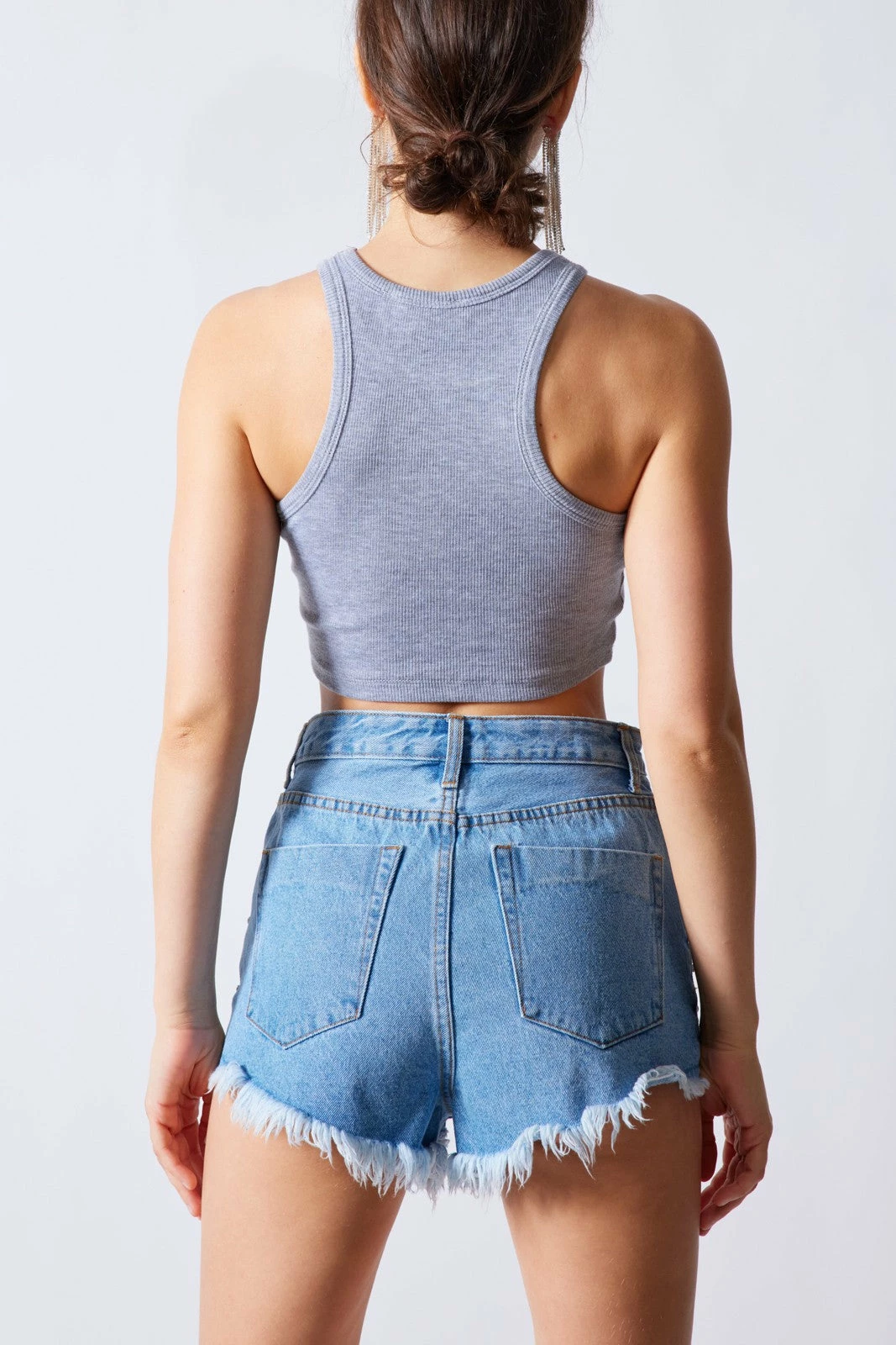 Signature 8 Delia Rib Racer Back Heather Grey Crop Top 6 Signature 8 Delia Rib Racer Back Heather Grey Crop Top