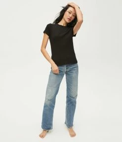 Michael Stars Lexy Black Rib Crew Neck Tee