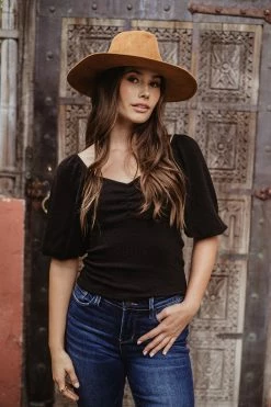 Veronica M. Black Monaco Puff Sleeve Ity Top Tops