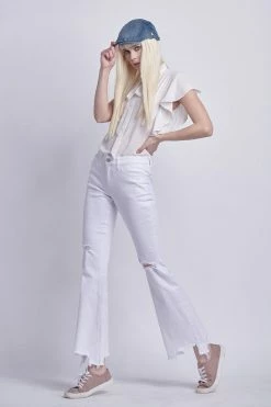 Flying Monkey Bottoms Hudson MR Distressed White Flare Jean