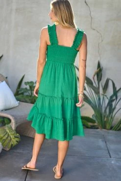 Davi & Dani Dresses Monet Smocked Green Midi Dress