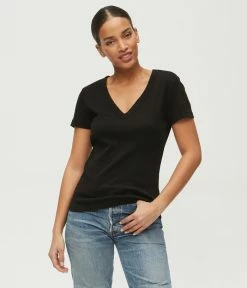 Michael Stars Nico Black Rib V-Neck Tee