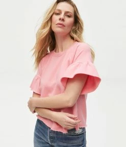 Michael Stars Ava Pink Flutter Sleeve Top Tops