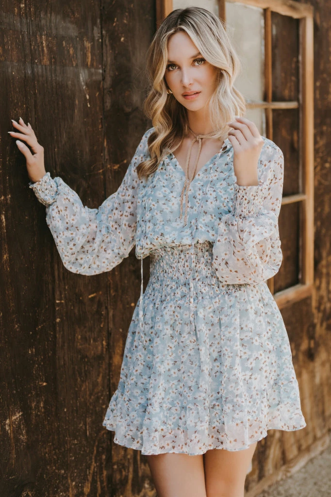 Elan Dresses Blue Floral Smock Waist Dress 4 Elan Dresses Blue Floral Smock Waist Dress