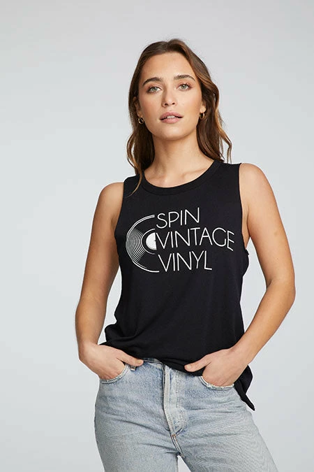 CHASER Spin Vintage Vinyl Muscle Tank Tops 4 CHASER Spin Vintage Vinyl Muscle Tank Tops