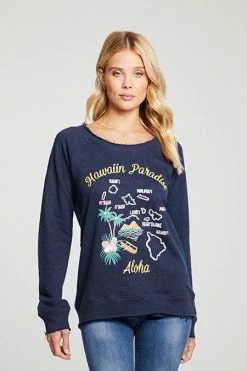 CHASER Hawaiian Paradise Linen French Terry Pullover Tops