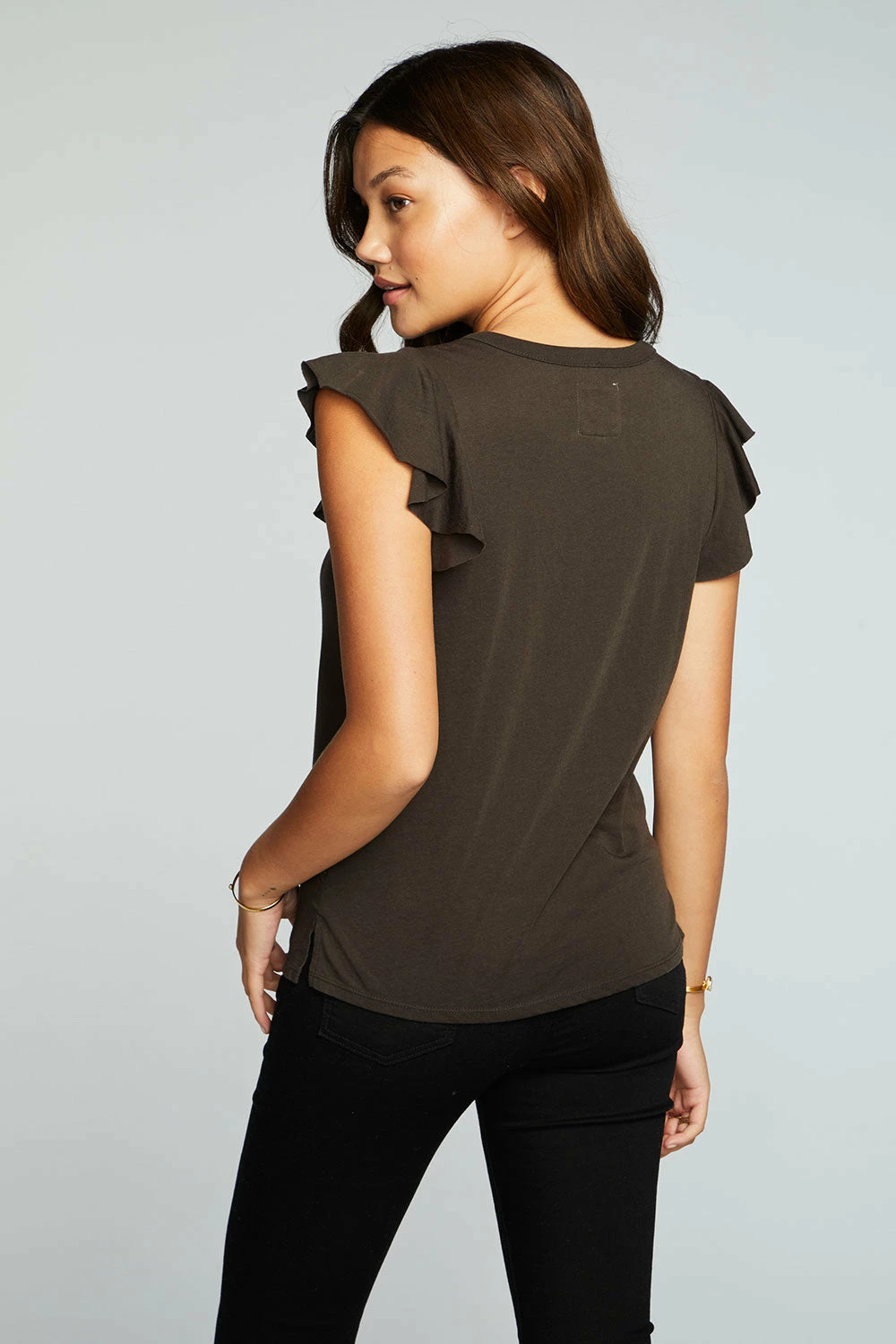 CHASER Tops Rpet Vintage Black Jersey Flutter Sleeve Snap Front Henley 4 CHASER Tops Rpet Vintage Black Jersey Flutter Sleeve Snap Front Henley