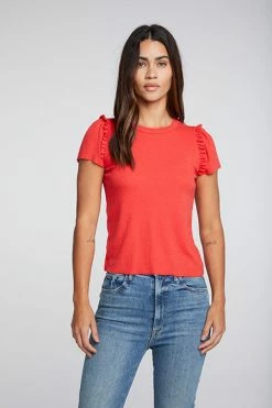 CHASER Tops Linen Punch Ruffle Puff Sleeve Tee 11 CHASER Tops Linen Punch Ruffle Puff Sleeve Tee