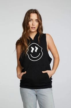 CHASER Linen French Terry Smiley Face Hoodie Tops