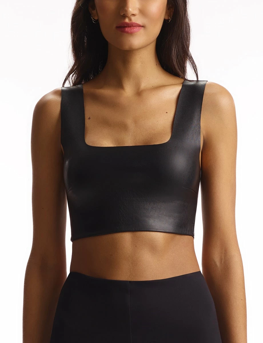 Commando Faux Leather Black Square Neck Crop Top Tops 4 Commando Faux Leather Black Square Neck Crop Top Tops