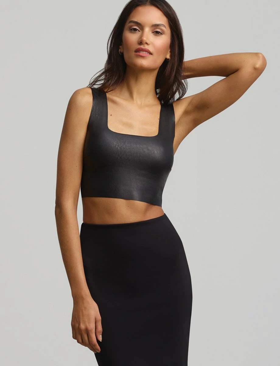 Commando Faux Leather Black Square Neck Crop Top Tops 3 Commando Faux Leather Black Square Neck Crop Top Tops