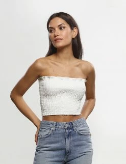 Commando Faux Leather White Smocked Tube Top Tops 8 Commando Faux Leather White Smocked Tube Top Tops