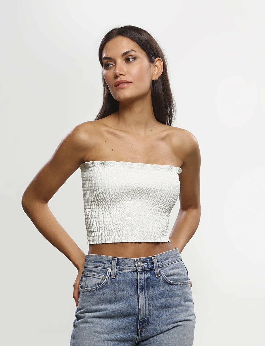 Commando Faux Leather White Smocked Tube Top Tops 5 Commando Faux Leather White Smocked Tube Top Tops